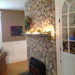Natural stone fireplace side view