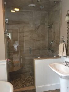 Stone tile walkin shower